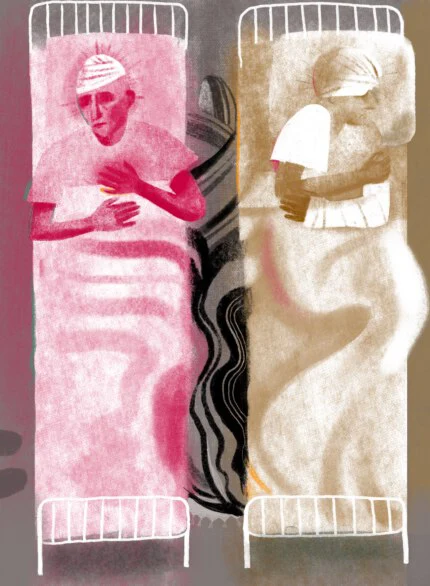 Illustration of two patients in hospital beds