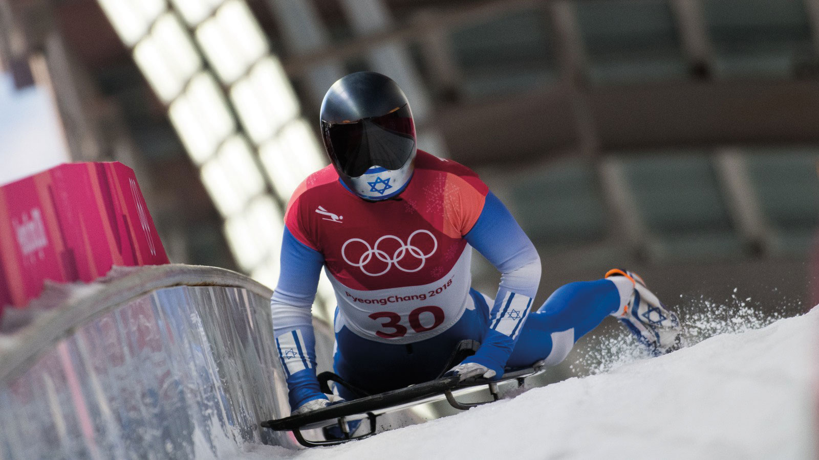 Adam Edelman competing in the skeleton event at the 2018 Winter Olympics