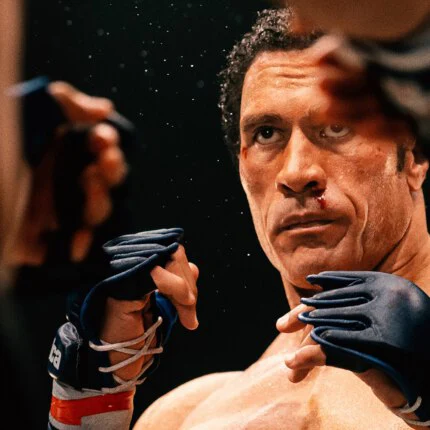 Dwayne Johnson as Mark Kerr in The Smashing Machine